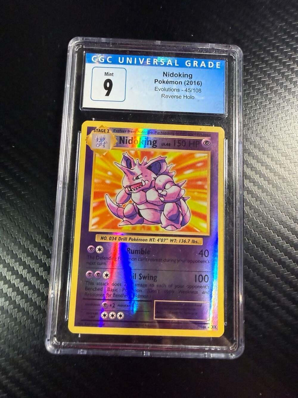 2016 Pokémon XY Evolutions Nidoking 45/108 Reverse Holo CGC 9 Mint Graded Card